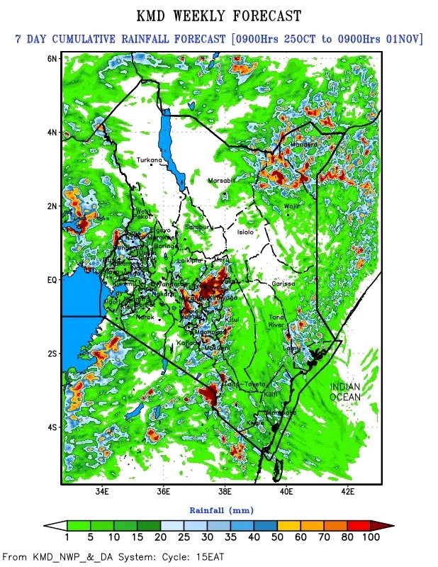 Kenya Meteorological Department Forecast: Counties Likely to Receive Rainfall Between October 25 and November 1, 2026